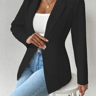 Kurtki damskie - TEMU Modna jednokolorowa cienka jednorzędowa marynarka z długim rękawem i kołnierzem z klapami - miniaturka - grafika 1