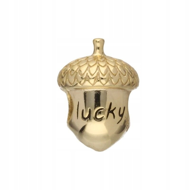 Zawieszka bead srebrna 925 pozłacana z napisem LUCKY wisior do bransoletki