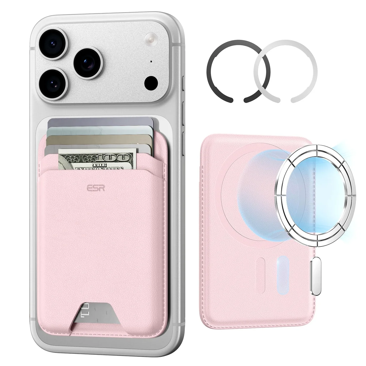 ESR Etui na karty z MagSafe, blokada RFID, 5 kart, portfel Magsafe do iPhone'a z siłą magnetyczną 3200 g, wegańska skóra, do iPhone'a serii 17/16/15..