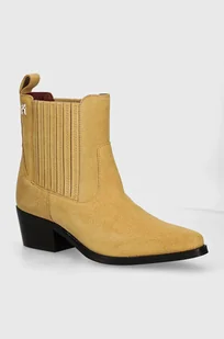 Tommy Hilfiger sztyblety zamszowe TH SUEDE COWBOY BOOT damskie kolor beżowy na słupku FW0FW08034 - Botki damskie - miniaturka - grafika 1