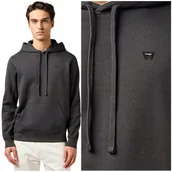 Bluzy męskie - Wrangler SIGN OFF HOODIE czarna bawełniana bluza z kapturem kangurka 4XL - miniaturka - grafika 1