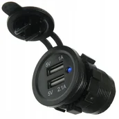 Ładowarki samochodowe - ŁADOWARKA SAMOCHODOWA MONTAŻOWA USB 12V-24V 3.1A DO AUTA niebieska LED - miniaturka - grafika 1