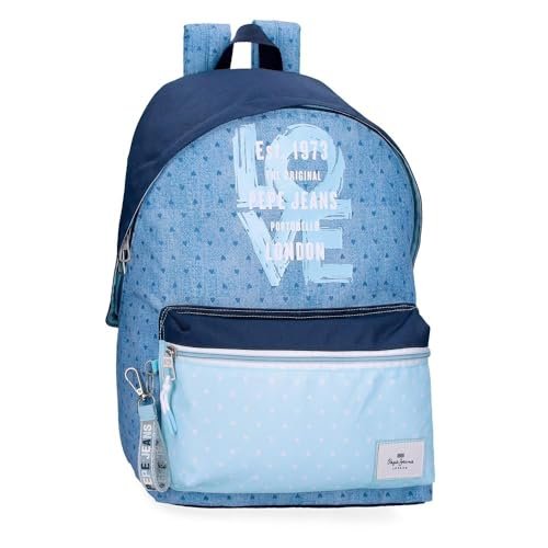 Pepe Jeans Noni Denim Plecak Szkolny Adaptacyjny Do Wózka Laptopa 15,6 cala Niebieski 31x44x17,5 cm Poliester by Joumma Bags, Niebieski, Talla única, Plecak szkolny z możliwością dostosowania do wózka