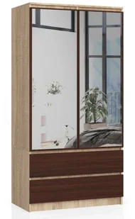 Dwudrzwiowa szafa z lustrem dąb sonoma + wenge - Scando - Szafy - miniaturka - grafika 1