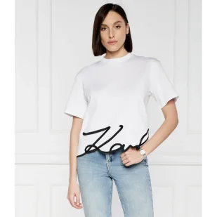 Karl Lagerfeld T-shirt Signature Hem | Relaxed fit - Koszulki i topy damskie - miniaturka - grafika 1