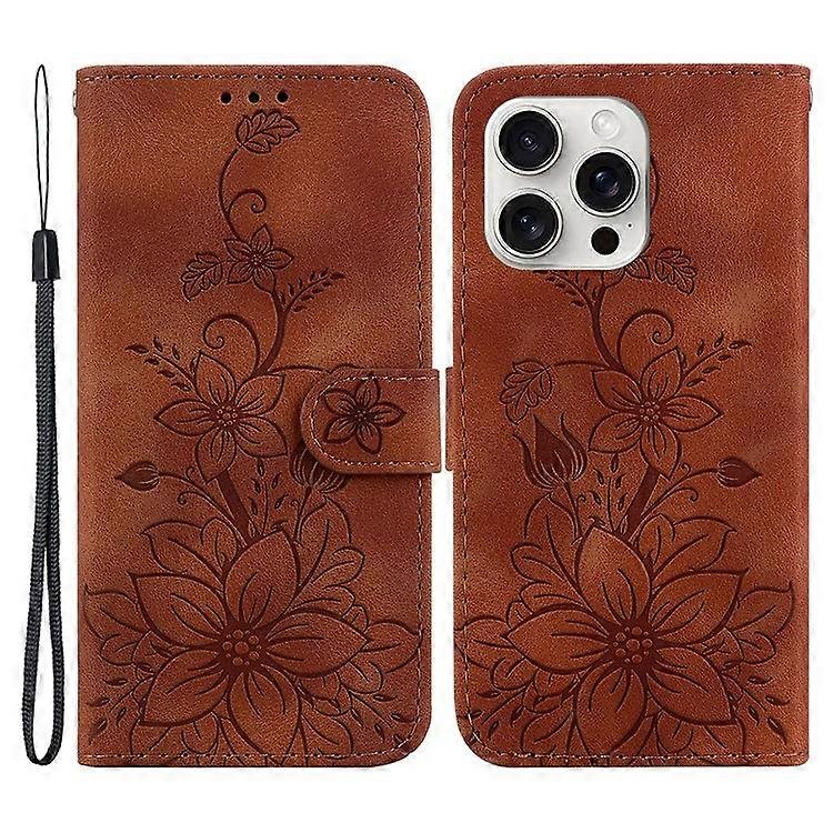 Kompatybilny z iPhone 16 Pro Max Portfel Etui Etui na telefon ze skóry PU Kwiat z nadrukiem Brown