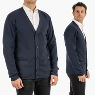 Swetry męskie - Sweter Męski Rozpinany Klasyczny Elegancki Wygodny Na Guziki Granatowy MUST XL Granatowy - miniaturka - grafika 1
