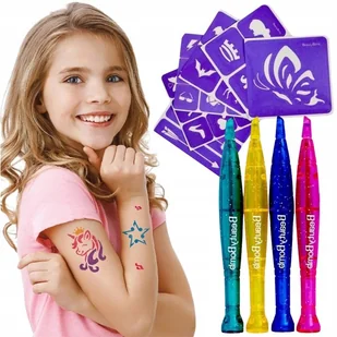 Tatuaże BROKATOWE dla dzieci zestaw PISAKI szablony do tatuaży ZMYWALNE - Zabawki kreatywne - miniaturka - grafika 1