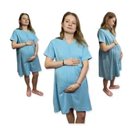 Piżamy ciążowe - KOSZULA NOCNA CIĄŻOWA DO PORODU BAWEŁNIANA KRÓTKI RĘKAW rozmiar S BŁĘKITNA - miniaturka - grafika 1