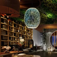 Oprawy, klosze i abażury - kryształowa lampa wisząca 3D, nowoczesna lampa sufitowa, kryształowa lampa sufitowa z kloszem do restauracji Bar Café E27 - miniaturka - grafika 1