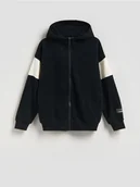 Bluzy dla chłopców - Reserved - Bawełniana bluza z kapturem - czarny - miniaturka - grafika 1