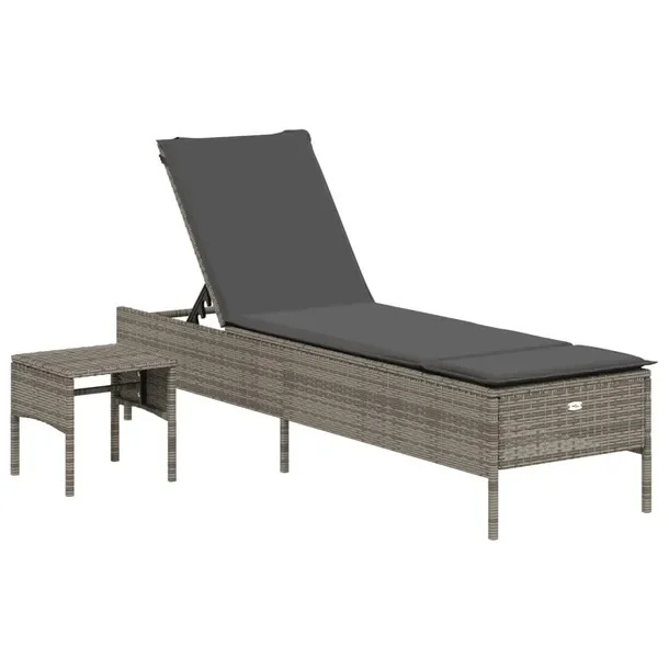 Leżak ogrodowy rattan PE szary 198x55x39/50/62/75/88/97cm