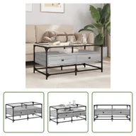 Ławy i stoliki kawowe - The Living Store Stolik kawowy ze szklanym blatem Grey Sonoma 98,5x50x45 cm Stalowy - miniaturka - grafika 1