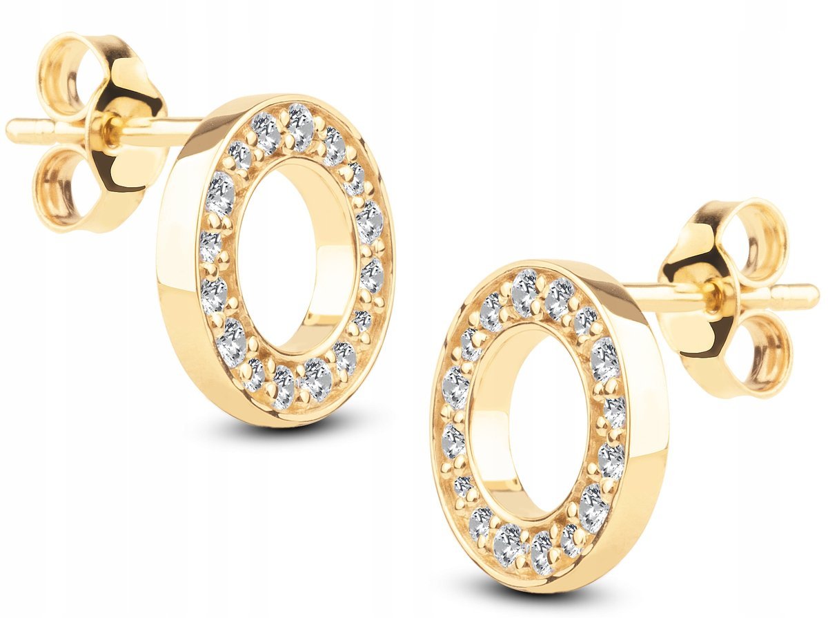 ZŁOTE KLASYCZNE KOLCZYKI KÓŁECZKA Z BIAŁYMI KRYSZTAŁKAMI 14KT 585