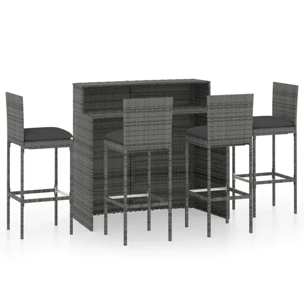 Zestaw mebli barowych rattan PE, szary/antracytowy, 120x55x110 cm