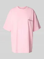 Koszulki i topy damskie - T-shirt o kroju oversized z nadrukiem z logo - miniaturka - grafika 1