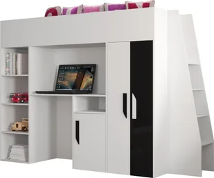 Minio, łóżko piętrowe "PARTY 15", uchwyty wykonane z MDF, kolor czarny / biały - Łóżka dla dzieci i młodzieży - miniaturka - grafika 1