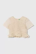 Bluzki dla dziewczynek - United Colors of Benetton bluzka dziecięca kolor beżowy wzorzysta - miniaturka - grafika 1