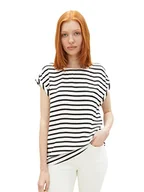 Bluzki damskie - TOM TAILOR Denim 1032336 Bluzka Basic Kobiety, 32615 - White Black Stripe, M - miniaturka - grafika 1