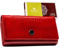 Portfele - Portfel damski lakierowany duży czerwony PETERSON skórzany na zatrzask rfid stop rozbudowany na karty - miniaturka - grafika 1