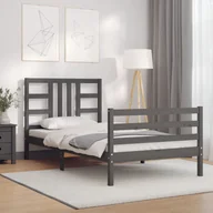 Inne meble do sypialni - vidaXL Rama łóżka z wezgłowiem, szara, 3FT, pojedyncza, lite drewno - miniaturka - grafika 1