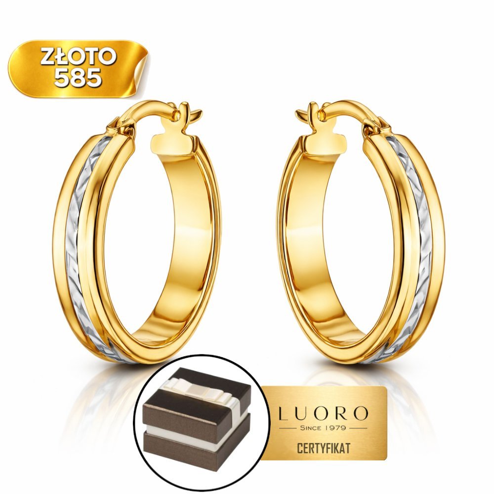 KOLCZYKI ZŁOTE 585 14K KÓŁKO DIAMENTOWANE ANGIELSKIE ZAPIĘCIE 28 MM