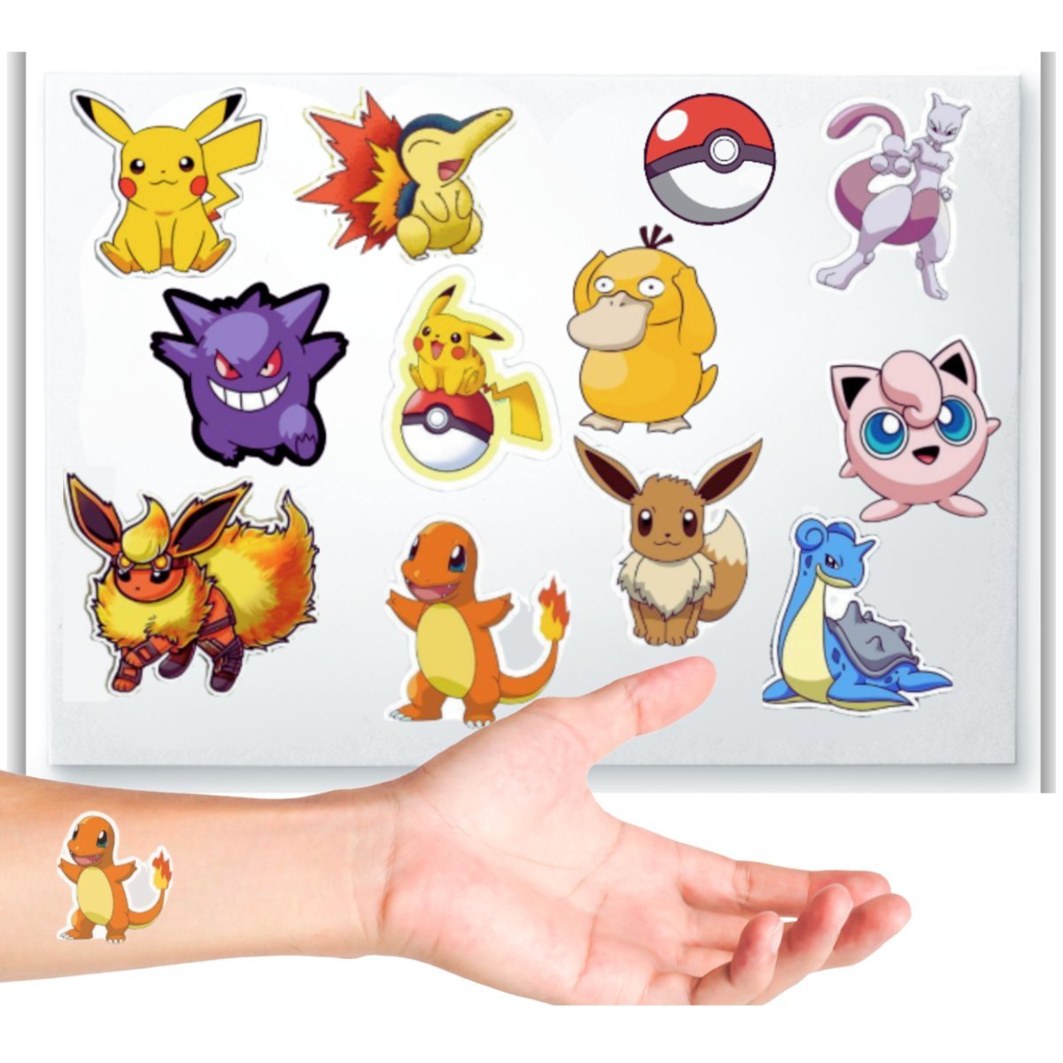 TATUAŻE POKEMONY TYMCZASOWE DLA DZIECI DZIECIĘCE WZORY 12szt ARKUSZ