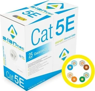 Alantec Kabel skrętka U/UTP kat.5e PVC żółta 305m Alantec - Kable miedziane - miniaturka - grafika 1