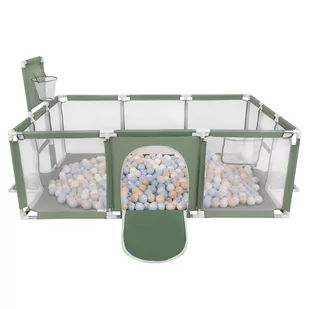 Selonis Boisko BO-100X z piłeczkami 6cm zielony: pastelowy beż-pastelowy niebieski-biały 180x122x62/100piłek Zabawka kojec - Łóżeczka i kojce - miniaturka - grafika 1