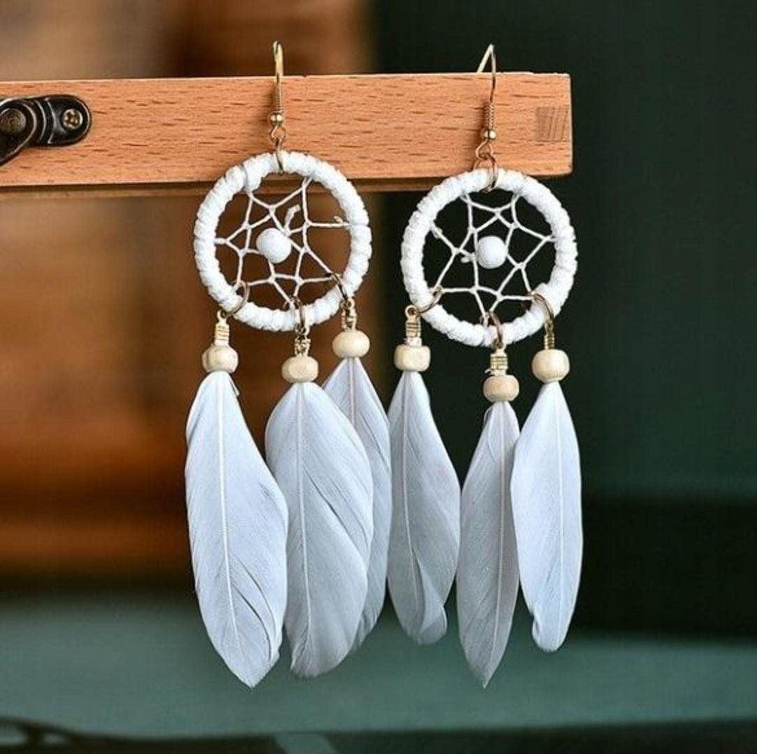 KOLCZYKI ZWISAJĄCE BOHO DŁUGIE PIÓRA! POLECAM!