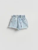 Spodnie i spodenki dla dziewczynek - Reserved - Jeansowe szorty paperbag z haftem - niebieski - miniaturka - grafika 1