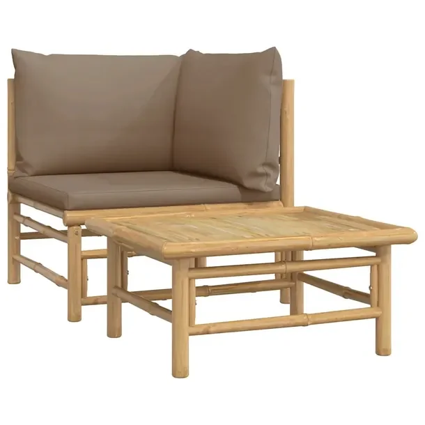 Zestaw Wypoczynkowy do Ogrodu z Bambusa: Sofa Narożna, Stolik (65x55x30 cm