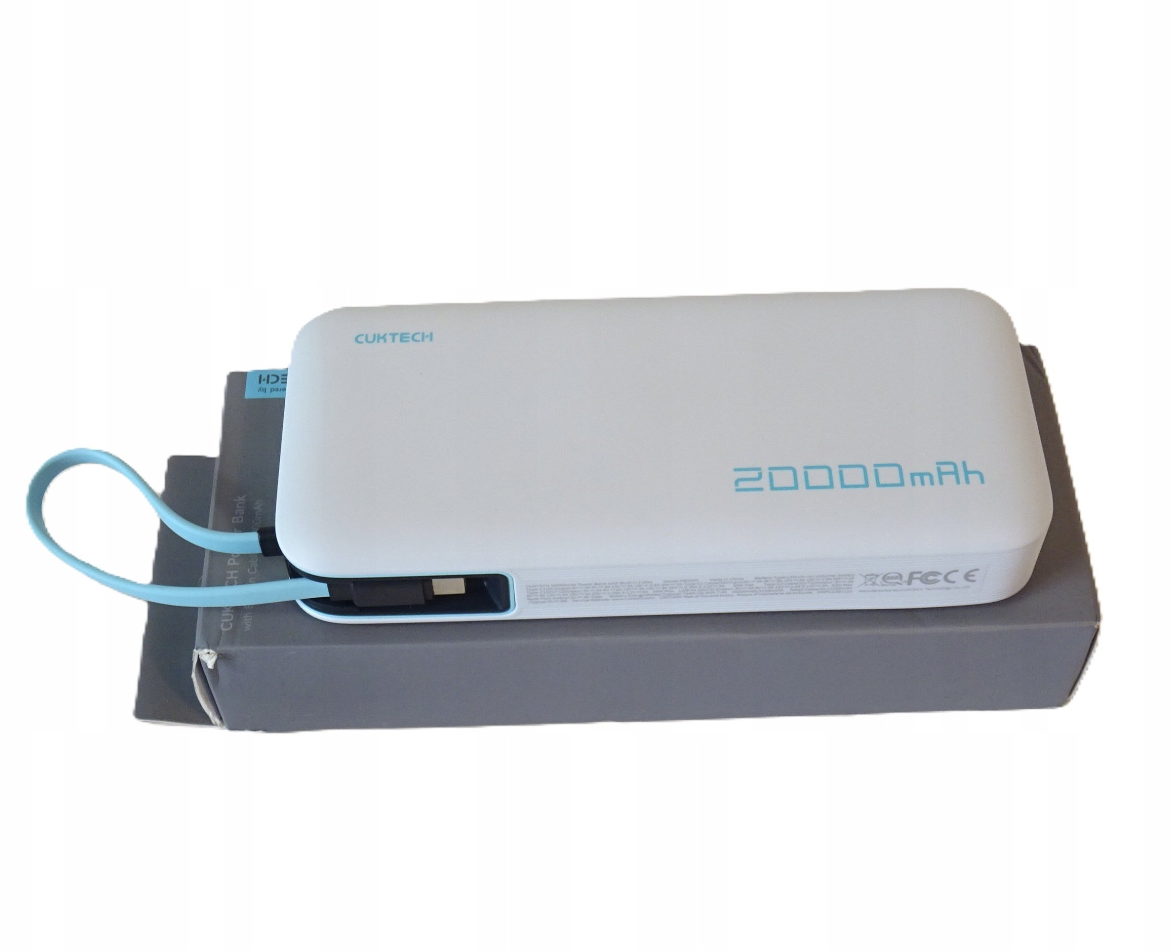 Cuktech CUKP200NGLLG 55W 20000mAh z wbudowanym kablem USB-C Biały