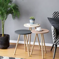 Ławy i stoliki kawowe - Stolik kawowy Hjørring zestaw 3 stolików kawowych okrągły stolik do salonu stolik boczny stolik kawowy 49 x Ø34 cm stolik sofy szary/biały/rosé - miniaturka - grafika 1
