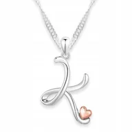 Naszyjniki - Naszyjnik Srebrny Różowe Serce Literka K Wieczna Miłość Róża SREBRO 925 - miniaturka - grafika 1