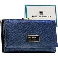 Portfele - Portfel damski na karty granatowy PETERSON portmonetka na zatrzask i bigiel elegancki modny rfid stop - miniaturka - grafika 1