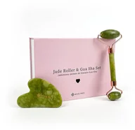 Pozostałe urządzenia kosmetyczne - Jadeitowy zestaw do masażu Gua Sha - płytka + wałek Acus Med - zielony - miniaturka - grafika 1