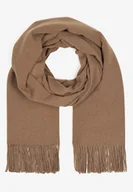 Apaszki i szaliki damskie - Ciemnobeżowy Szalik Długi z Frędzlami z Domieszką Wełny Torilisa - miniaturka - grafika 1