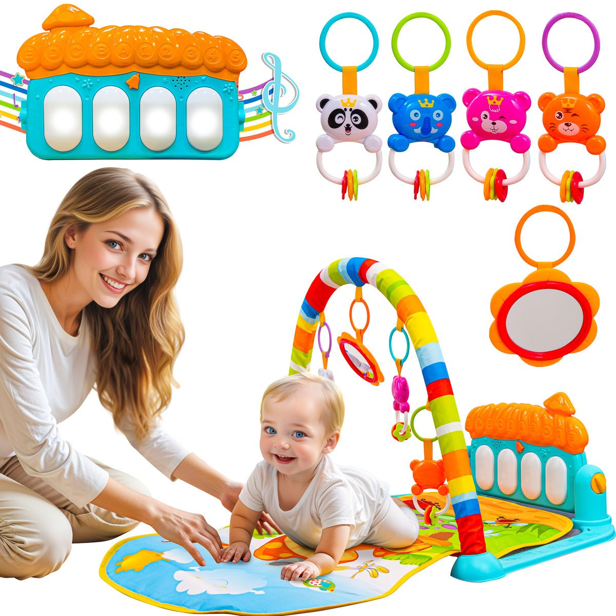 MATA EDUKACYJNA INTERAKTYWNA POMARAŃCZOWY DOMEK + PIANINKO