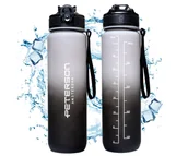 Shakery i bidony sportowe - BUTELKA BIDON NA WODĘ TRITAN SZCZELNA BEZ BPA 1L ZE SŁOMKĄ USTNIKIEM SPORTOWA CZARNY PETERSON - miniaturka - grafika 1