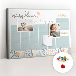 Szkolna Tablica korkowa 60x40 cm, Kolorowe Pinezki, wzór Tygodniowy harmonogram - Tablice i flipcharty - miniaturka - grafika 1