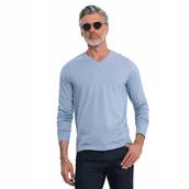 Koszulki męskie - Męski longsleeve 100% bawełna wygodny niebieski denim V9 OM-LSBL-0108 XXL - miniaturka - grafika 1