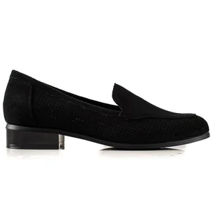 Vinceza Ażurowe półbuty z zamszu czarne - Mokasyny damskie - miniaturka - grafika 1