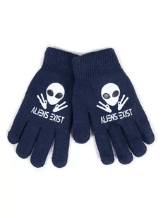 Rękawiczki Chłopięce Pięciopalczaste Dwuwarstwowe Granatowe Aliens Exist 20 Cm - Rękawiczki dla dzieci - miniaturka - grafika 1