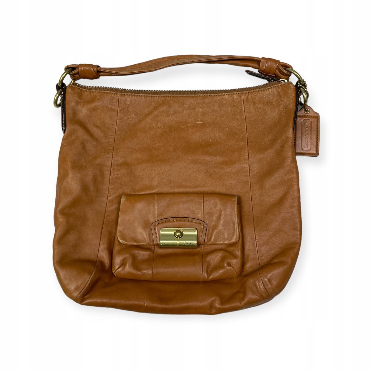 Pojemna torebka damska br��zowa z paskiem COACH