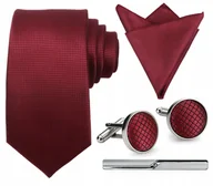 Krawaty i muchy męskie - Zestaw męski w pudełku - krawat + poszetka + spinki do mankietów + spinka do krawata BORDOWY - miniaturka - grafika 1