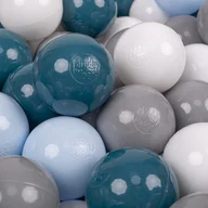 Zabawki do kąpieli - KiddyMoon Plastikowe piłeczki 7cm ciemny turkus-pastelowy niebieski-szary-biały 50 Zabawka zestaw kulek - miniaturka - grafika 1