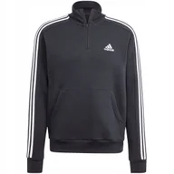 Bluzy męskie - Bluza męska adidas Essentials Fleece 3-Stripes 1/4-Zip czarna HZ6235 2XL - miniaturka - grafika 1