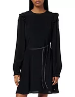 Sukienki - Tommy Hilfiger Damska sukienka z krepy moss jednolita krótka sukienka LS Fit & Flare, czarna, 44 - miniaturka - grafika 1