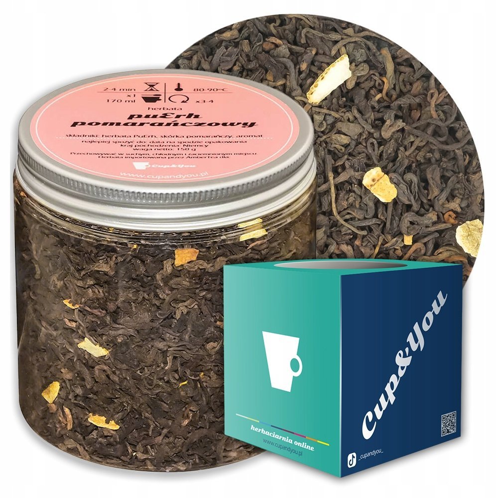 Herbata czerwona pu-erh POMARAŃCZOWY o smaku pomarańczowym PREMIUM Cup&You - herbata liściasta sypana mieszanka napar susz - gotowa na prezent upomi..